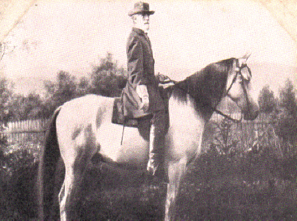 Confederate General Robert E. Lee in one of his last poses (in uniform) on his horse Traveler